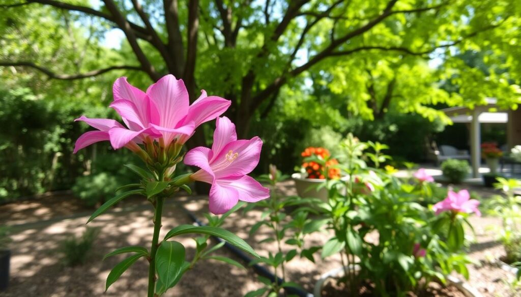 Azalia na pniu w ogrodzie w półcieniu pod drzewami Azalia na pniu w ogrodzie w półcieniu pod drzewami