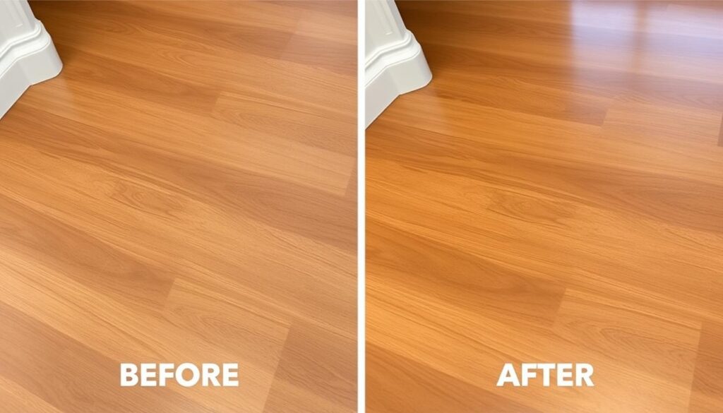 Odnowiona podłoga panelowa po zastosowaniu domowych metod usuwania rys Odnowiona podłoga panelowa po zastosowaniu domowych metod usuwania rys