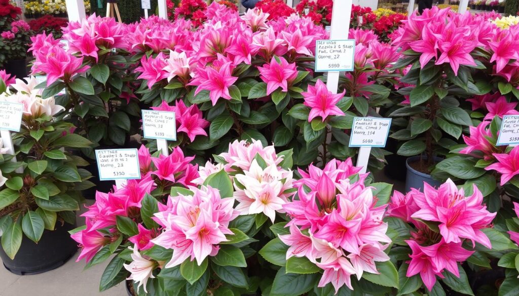 Różne odmiany azalii na pniu w centrum ogrodniczym z cenami Różne odmiany azalii na pniu w centrum ogrodniczym z cenami