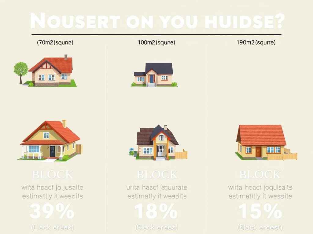 Wizualizacja domów o różnych metrażach z oznaczoną ilością pustaków potrzebnych na budowę Wizualizacja domów o różnych metrażach z oznaczoną ilością pustaków potrzebnych na budowę
